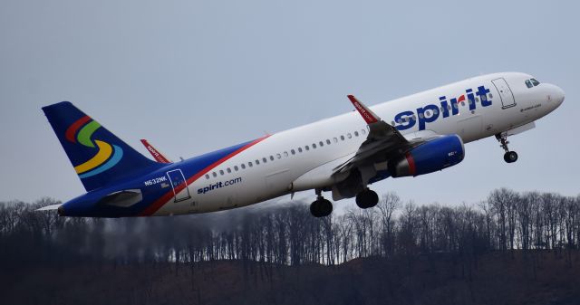 Airbus A320 (N632NK) - A Spirit A320 lifting off from AVL on New Year's Day, to warmer climes.  Fun way to spend the first of the year - some definite treats at AVL!