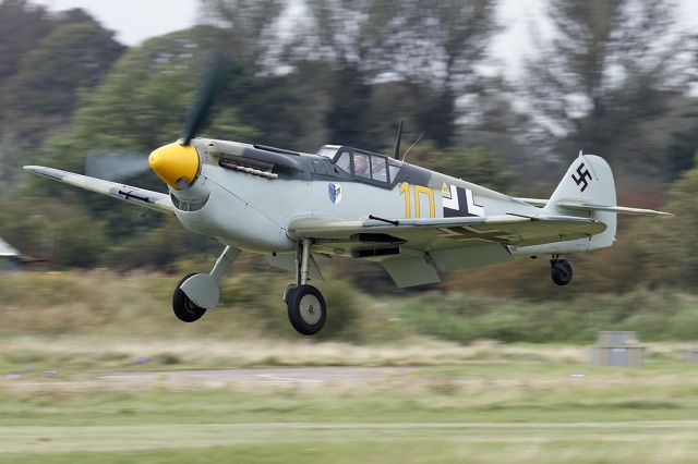 G-BWUE — - [cn.223]. Hispano Aviacion HA-1112 Buchone G-BWUE/10, some of this type were fitted with Merlin engines. Seen here landing at the RAFA Battle of Britain Airshow Shoreham EGKA UK 2.9.2012.