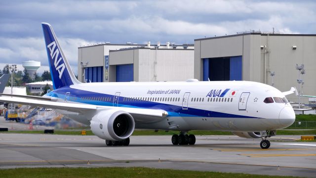 Boeing 787-9 Dreamliner (JA937A) - BOE437 taxis onto Rwy 16R for a RTO check after a B2 flight on 4.30.21. (ln 1095 / cn 66524). The aircraft is using temp reg #N883BA. This is the final B787 to be assembled in Everett since all production has been moved to Charleston.