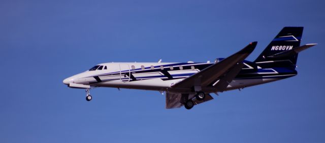 Cessna Citation Sovereign (N680VM) - About to touch down is this 2015 Cessna 680 Citation Sovereign in the late Winter of 2024.