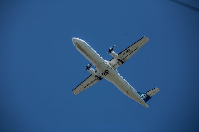 ATR ATR-72 (ZK-MCP) - Fight NZM62 Invercargill - Christchurch. Lifts off from runway 04. Taken from end of runway..