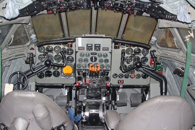 — — - Cockpit of a deHavilland D.H. 106 Comet MK.46  undergoing restoration at the Museum Of Flight Restoration Center 