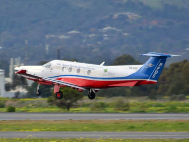 Pilatus PC-12 (VH-FVD) - Lifting off runway 05. Thursday 12th July 2012.
