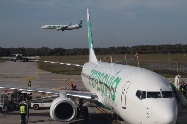 Boeing 737-700 — - Two Boeing 737s from Ryanair and Transavia on the ground, the third landing at Eindhoven Airport (Holland). (Saturday, October 13th, 2018)