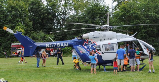 KAWASAKI EC-145 (N578AM) - LifeNet of New York Air 2 from Kobelt Airport in Wallkill, New York stops by the Yorktown Heights Fire Department Open House 9/12/15