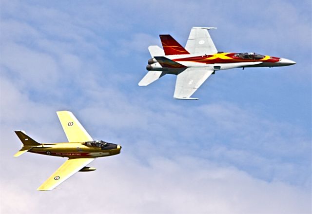 F86CF18 — - RCAF, CF-18 HORNET DEMO AIRCRAFT AND F-86 SABRE FROM VINTAGE WINGS OF CANADA @ WINDSOR AIR SHOW,2011