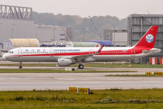 Airbus A321 (B-8438) - D-AZAC - B-8438 (MSN7369) Airbus A321-211SL Sichuan Airlines circling on the Apron to adjust the compass instruments @ Airbus factory Hamburg Finkenwerder (EDHI / XFW) / 19.10.2016