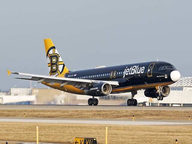 Airbus A320 (N632JB) - JBU1942 in the Boston Bruins livery arriving in CLE from KLGA this afternoon, 1 Mar 2023. 