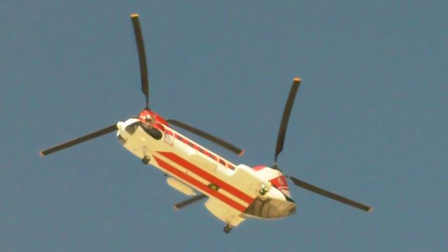 — — - Columbia Helicopters CH-46 over Kandahar Airfield, Afghanistan 2011.  Note the leading blades!