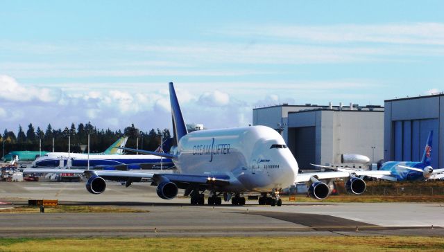 Cessna Skyhawk (N747BC) - Boeing Dreamlifter N747BC Taxiing & departure from Boeing Everett Facility/Paine Field, Snohomish county Airport Oct 17, 2012