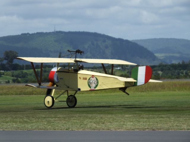 — — - Nieuport 11 replica on take-off run on 25 Jan 2014, practice day for Tauranga Airshow.