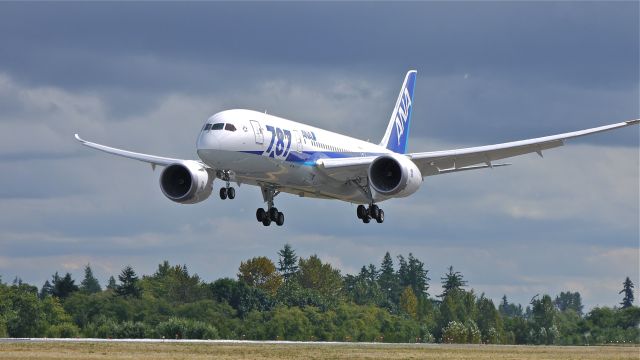 Boeing 787-8 (JA814A) - BOE119 on final approach to runway 34L to complete its maiden flight on 8/23/12. (LN:69 c/n 34493).