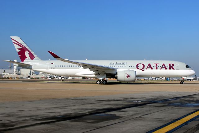 Airbus A350-900 (A7-AMF) - Taxiing to depart rwy 09R on 10-Oct-18 operating flight QTR10 to OTHH.