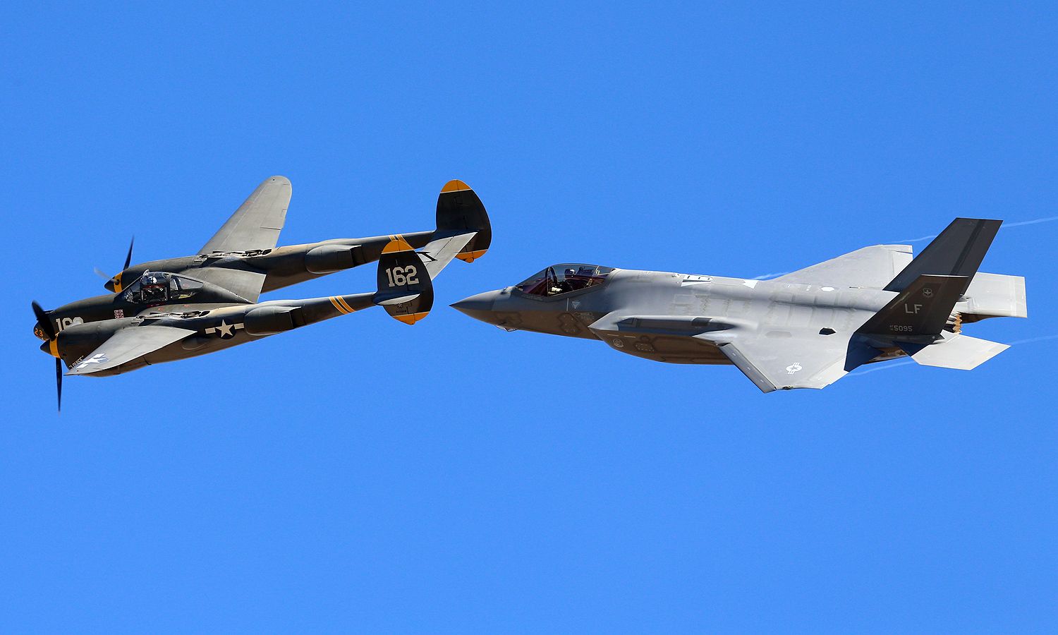 14-5095 — - F-35A Lightning II and a P-38J Lightning perform the Heritage fly by at the Capital City Airshow Sept 2018.