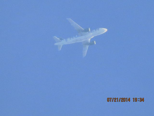 Airbus A319 (N921FR) - Frontier flight 27 from Branson Missouri to Denver over Baxter Springs KS (78KS) at 26,500 feet.