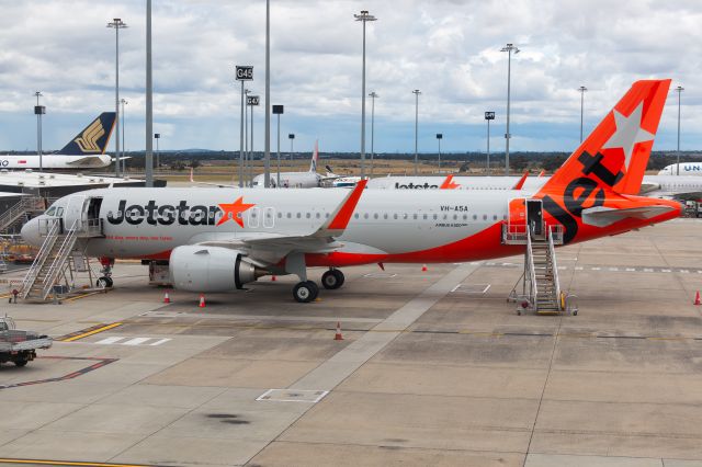 Airbus A320neo (VH-A5A) - VH-A5A on the first day of operations! She's in a powered off state parked at Terminal 4 YMML after a MEL-OOL-MEL run.