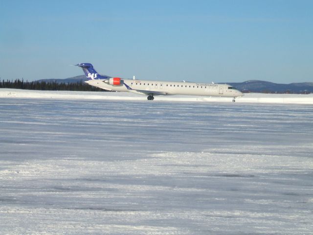 Canadair Regional Jet CRJ-900 (OY-KFB) - Taxiing To  Runway for take off at Goose Airport NL Jan11/09