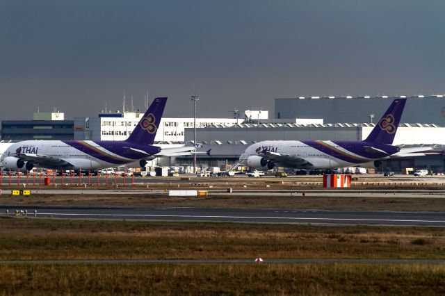 Airbus A380-800 (HS-TUC) - 2 A380 Thai Airways very very rare in frankfurt, only possible after a strike of the security personal here