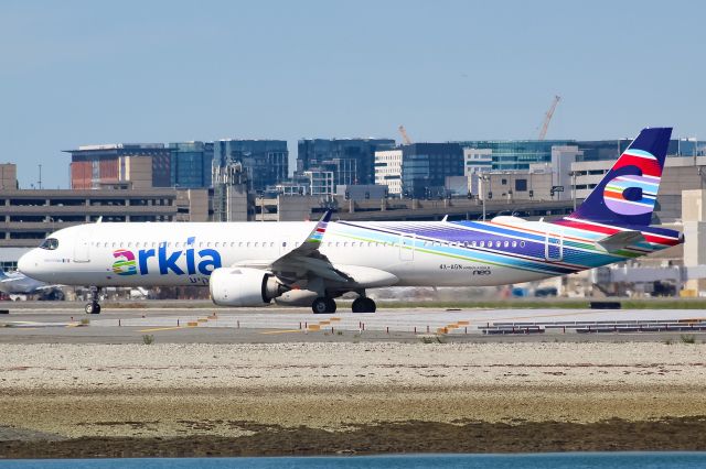 4X-AGN — - A very rare visitor to Boston this morning. Arkia A321-251NX stopped by for some fuel on its way to Arizona. 