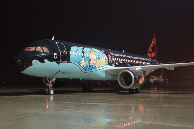 Airbus A320 (OO-SNB) - March 14th, 2015 Brussels Airlines presented new "Rackham" livery - A320 disguised as the famous shark submarine from the Tintin adventure "Red Rackhams Treasure". Picture shows the aircraft before departure from Eirtech Aviation facility located in Ostrava.