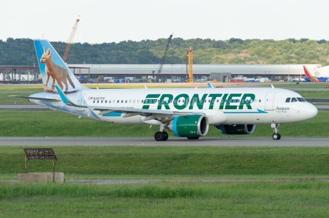 Airbus A320neo (N387FR) - Frontier Airlines 2021 Airbus A320neo taxiing to runway 2L at Nashville International Airport, 08/22/2022 