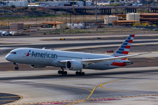 Boeing 787-9 Dreamliner (N823AN) - An American Airlines 787-9 taking off from PHX on 2/13/23, the busiest day in PHX history, during the Super Bowl rush. Taken with a Canon R7 and Canon EF 100-400 II L lens.