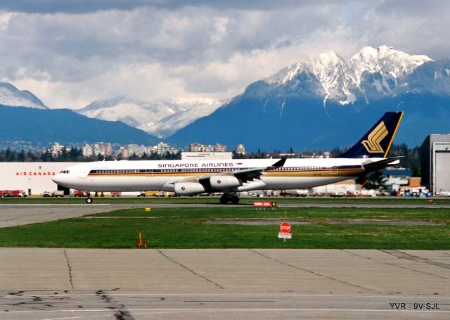 Airbus A340-300 (9V-SJL) - 9V-SJL departing Vancouver BC Canada April 1999
