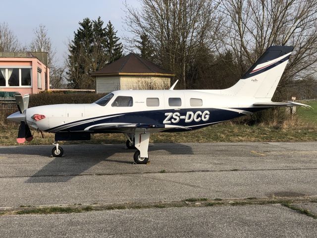 Piper Malibu Mirage (ZS-DCG) - Taken on 29.03.2022 short after delivery flight to Landshut from South Africa. Great catch of this rare bird in EDML. Never seen a ZS-registered aircraft here before.