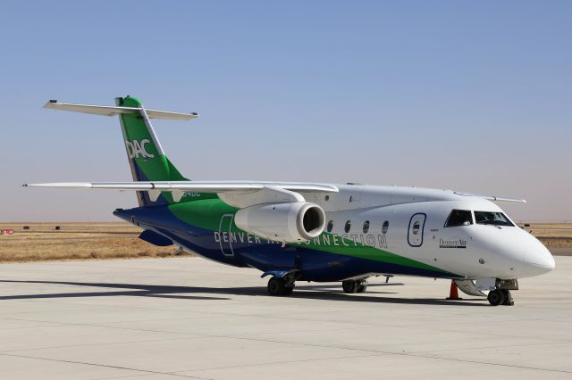 Fairchild Dornier 328JET (N394DC) - A Denver Air Connection (Key Lime Air), 328Jet, on the ramp at Clovis Municipal Airport on 14 Nov 2020. 