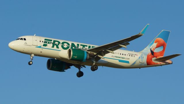 Airbus A320neo (N308FR) - Early morning 13R approach.