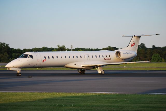 Embraer ERJ-145 (N459AD) - AERODYNAMICS INC arriving at KJQF, provides air transportation services for NASCARs BK Racing Team - 6/1/14