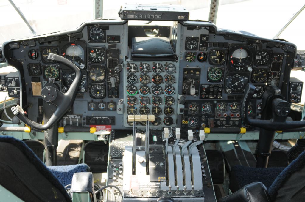 Lockheed C-130 Hercules — - C-130E cockpit, minus the radar. Aircraft on static display at Dover AFB museum.