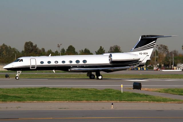 Gulfstream Aerospace Gulfstream V (VQ-BGN) - A black and white Gulfstream corporate jet or private jet at Long Beach,California.