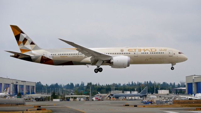 Boeing 787-9 Dreamliner (A6-BLQ) - BOE108 on final to Rwy 16R to complete a B1 flight on 9.8.17. (ln 606 / cn 39661).