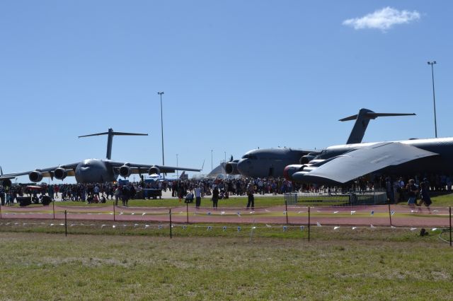 Boeing B-52 Stratofortress — - 2 RAAF C-17s and 1 USAF B-52 at the Australian International Airshow 2013.