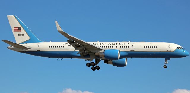 Boeing 757-200 (99-0003) - Air Force Two (99-0003), a VC-32A, comes past my spotting location in the final few seconds of its approach to Reno Tahoe International in this 2016 photo.