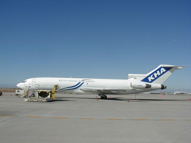 Boeing 727-100 (N6806) - The first Kitty Hawk Air Cargo airplane to be painted in the new scheme, captured here on Oct. 13, 2003 sitting at the cargo ramp at Denver International Airport.