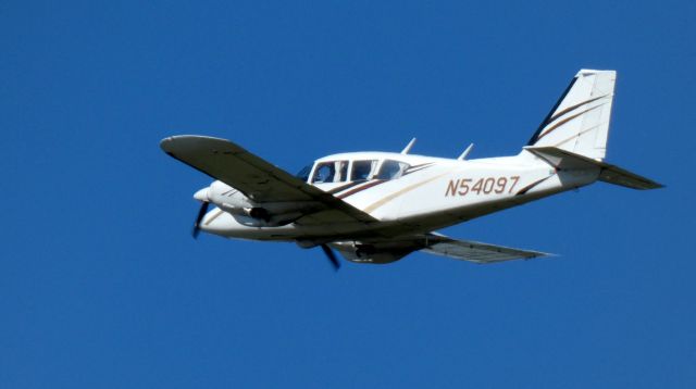 Piper Aztec (N54097) - Shortly after departure is this 1974 Piper Turbo-Aztec PA-23-250 in the Autumn of 2020.