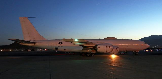 Boeing E-6 Mercury — - In the final few moments of dusk, a Navy E-6B Mercury is captured after just being marshaled to an RON parking spot on the Atlantic Aviation ramp.