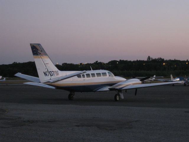 Cessna 404 Titan (N7079F) - Parked on the ramp after arriving from Albany, NY (KALB). Doing some aerial surveys in central Massachusetts.