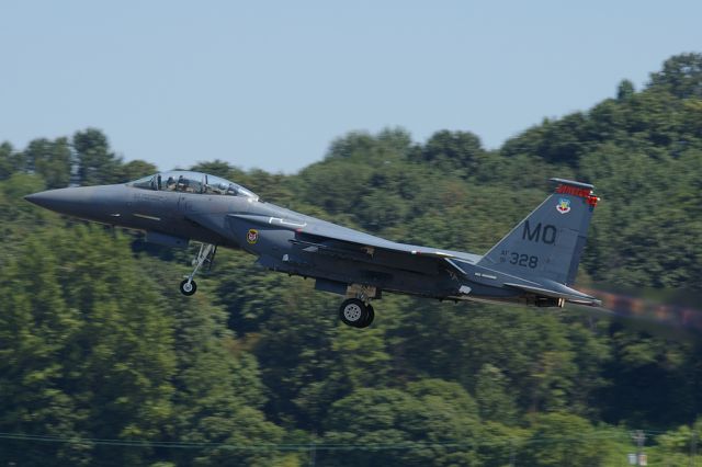 91-0328 — - USAF F-15E takes off from KBFI to perform at the Seafair Air Show over Seattles Lake Washington.