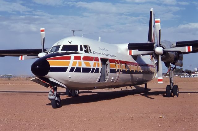 PACIFIC AEROSPACE 750XL (VH-MMV) - AIRLINES OF SOUTH AUSTRALIA - FOKKER F-27-200 FRIENDSHIP - REG : VH-MMV (CN 10355) - BIRDSVILLE QLD. AUSTRALIA - YBDV (4/9/1982) 35M SLIDE CONVERSION USING A LIGHTBOX AND A NIKON L810 DIGITAL CAMERA IN THE MACRO MODE.