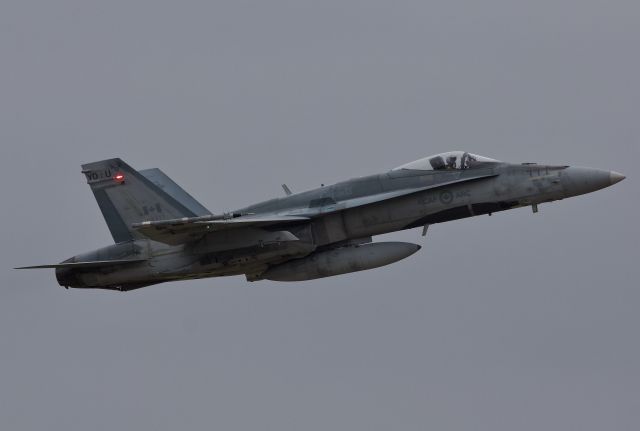 McDonnell Douglas FA-18 Hornet (18-8777) - Royal Canadian Air Force CF-188A Hornet departing NAS Fort Worth JRB for a training sortie on an overcast Texas afternoon (Please view in "full" for best image quality)