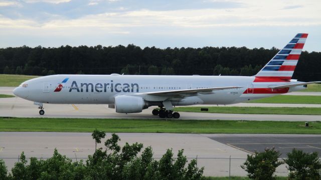 Boeing 777-200 (N798AN) - Never mind! Due to severe weather in the NE and England, AA174 has to go back to the gate for a little while.  Would eventually leave two hours late.  Its fun watching a 777 turn around at RDU...