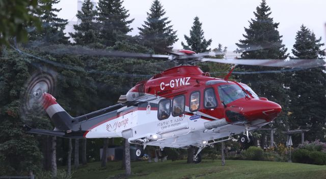 C-GYNZ — - Ornge (Ontario air ambulance) Leonardo AW-139 C-GYNZ “Moosonee” early morning departure from CPK7 (Children's Hospital of Eastern Ontario Heliport) on 13 Sep 22