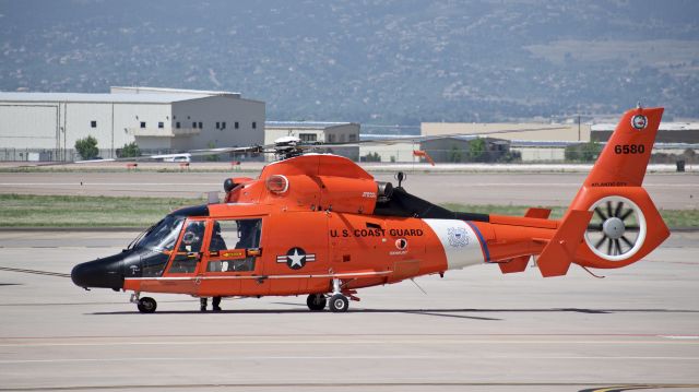 VOUGHT SA-366 Panther 800 (N6580) - USCG Aerospatiale HH-65C "Dolphin" about to lift off from the ramp at Colorado Springs Airport