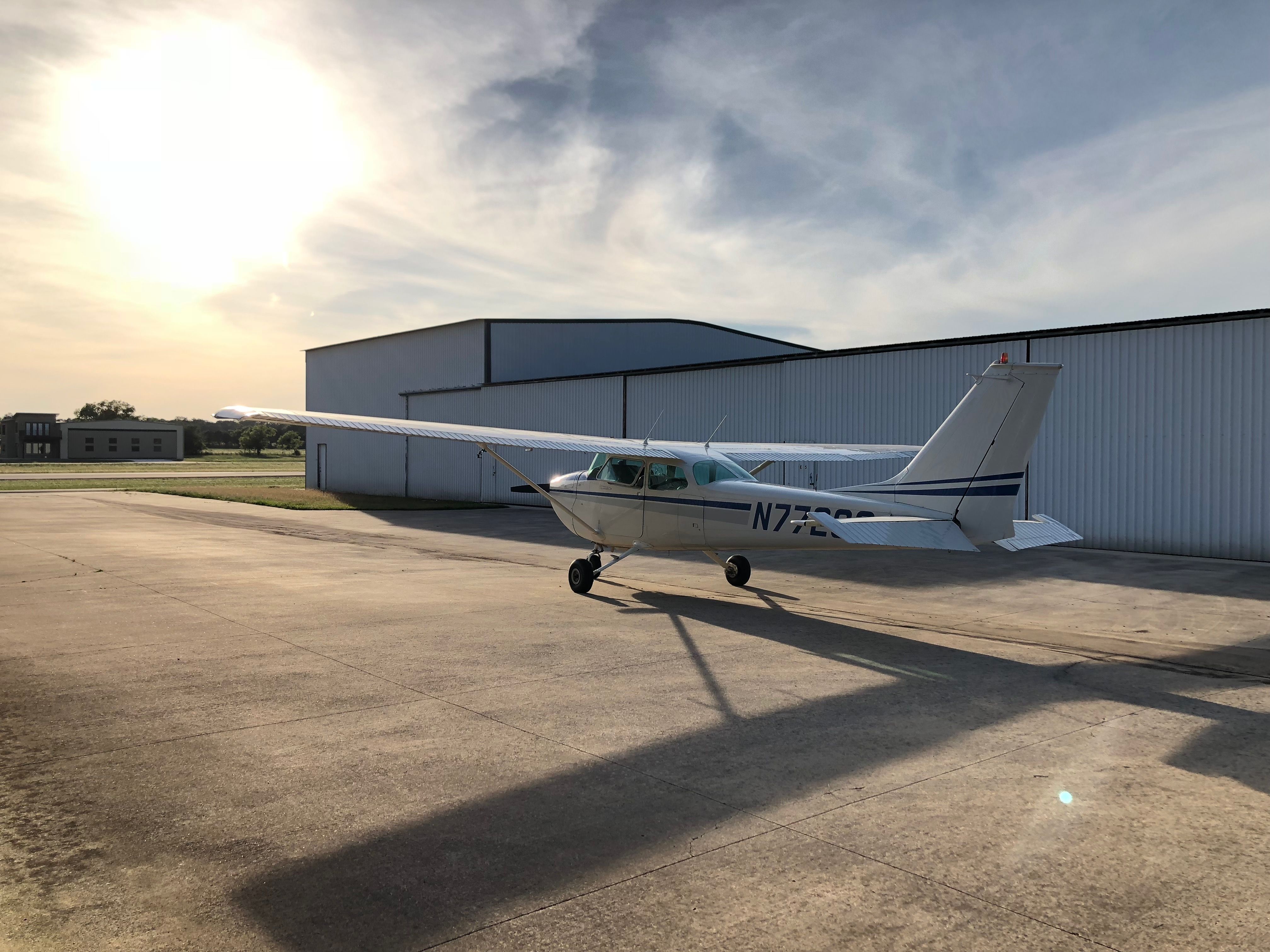 Cessna Skyhawk (N7729G) - Late afternoon light at Boerne Stage Airfield - 5C1