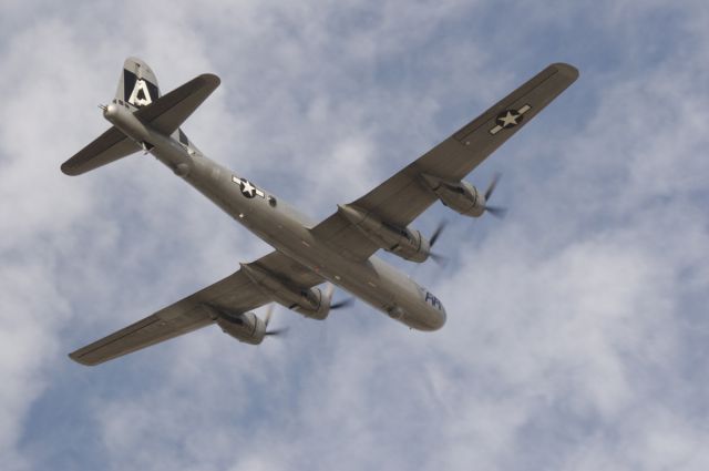 Boeing B-29 Superfortress — - Overhead Addison, Texas its new home Cavanaugh flight Museum