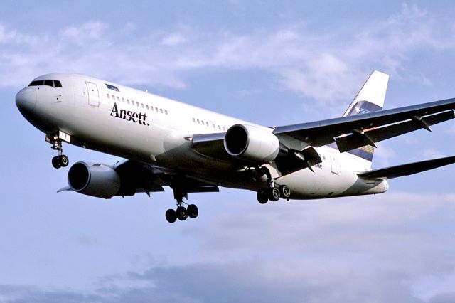 VH-RME — - ANSETT AUSTRALIA AIRLINES - BOEING 767-277 - REG : VH-RME (CN 22693/28) - WEST BEACH ADELAIDE SA. AUSTRALIA - YPAD 12/10/1986 35MM SLIDE CONVERSION USING A LIGHTBOX AND A NIKON L810 DIGITAL CAMERA IN THE MACRO MODE.