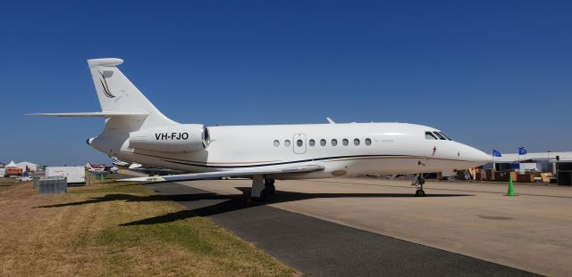 VH-FJO — - This Falcon 2000 sits at Avalon during the 2019 airshow, looking so sleek and elegant.